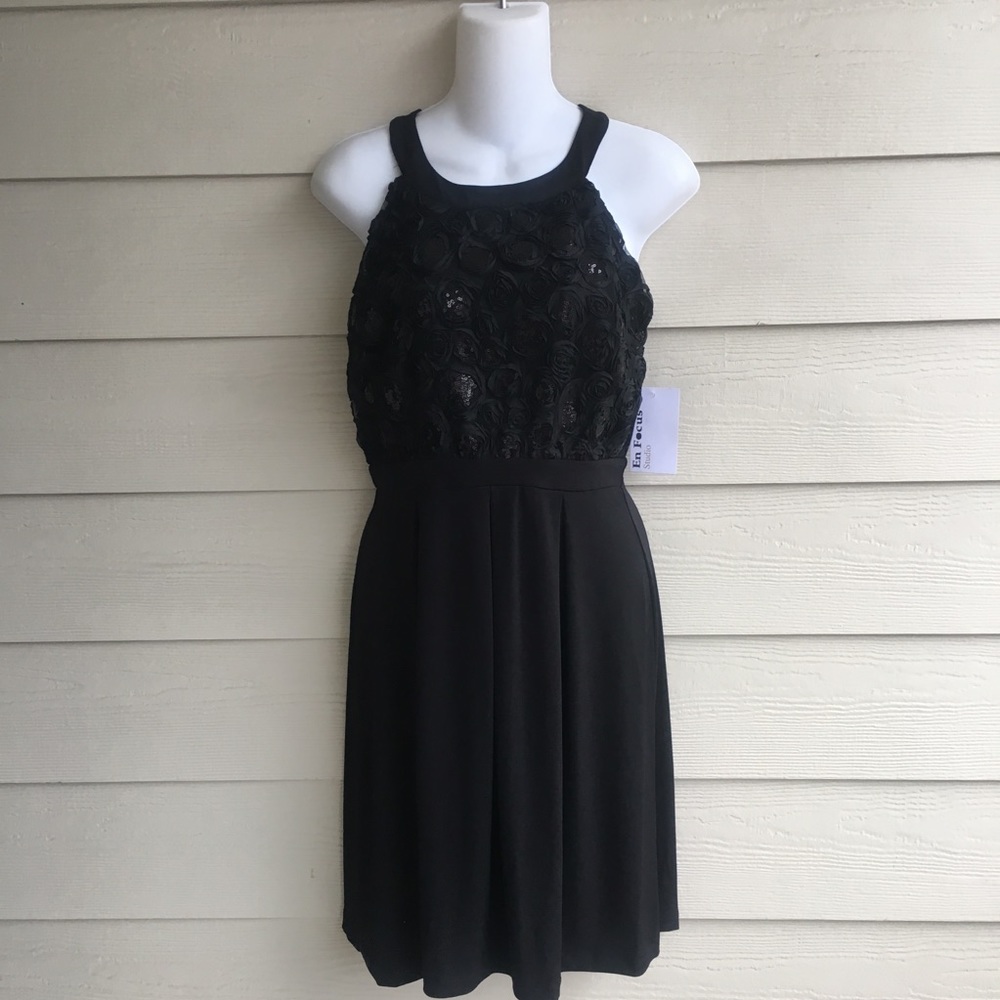 NWT Beaded Halter Dress En Focus Studio 4 Black